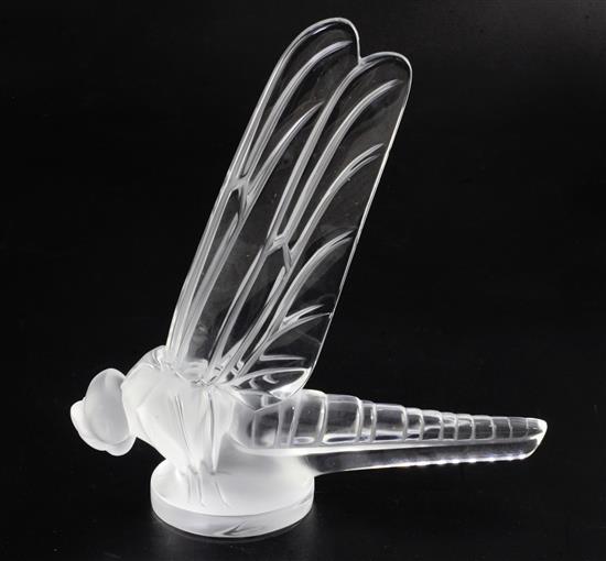 Grande Libellule/Large Dragonfly. A glass mascot by René Lalique, introduced on 23/5/1928, No.1100393 Height 20.2cm.
